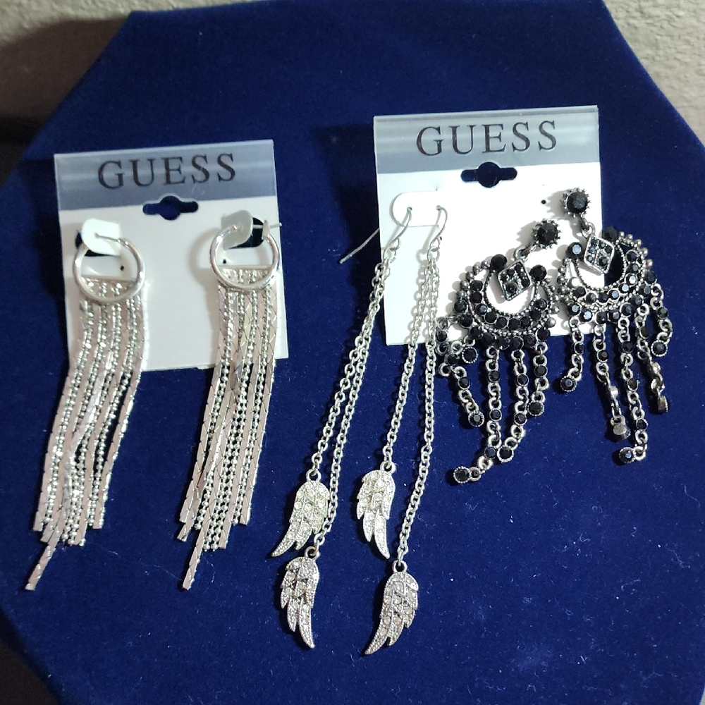 Guess Silver and Black Earrings Set